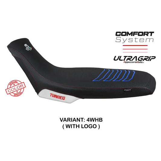 FUNDA DE SILLÍN ESPECIAL BORAS COMFORT SYSTEM LOGO BLANCO-AZUL APRILIA TUAREG 660 2021-2023