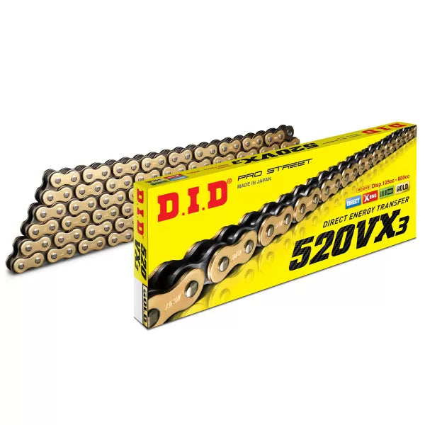 Cadena DID 520 VX3 dorada/negra, 120 eslabones, Aprilia Tuareg 660 2021-2024