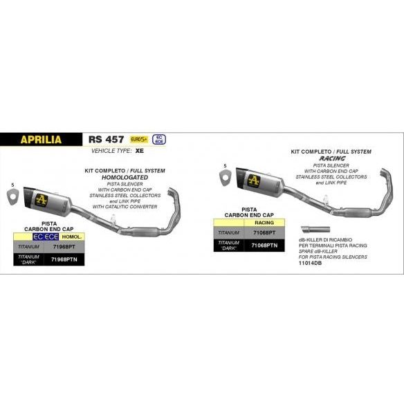 Arrow DB Killer para Pista Slip-ons, 35 mm, Aprilia RS 457 2024
