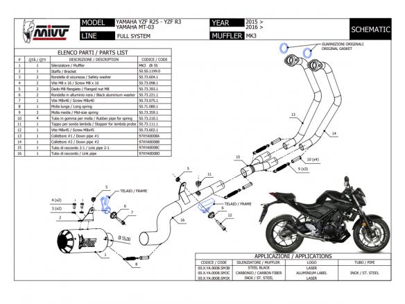 SISTEMA COMPLETO MIVV POWER STEEL MK3 ACERO NEGRO YAMAHA MT-03 2016-2024