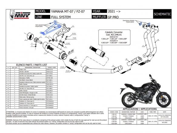 SISTEMA DE ESCAPE COMPLETO MIVV 2x1 CARBONO GP PRO YAMAHA MT-07 / FZ-07 2021-2024