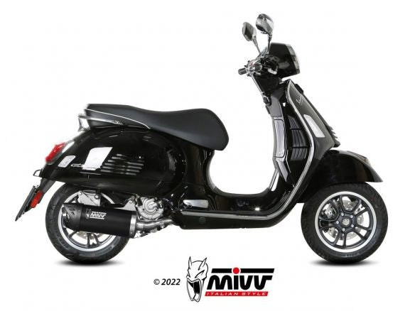 SILENCIADOR MIVV MOVER NEGRO DE ACERO INOXIDABLE VESPA GTS 300 2021-2024