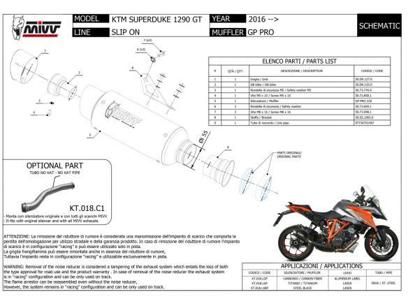 SILENCIADOR MIVV GP PRO CARBONO KTM 1290 SUPER DUKE GT 2016-2024