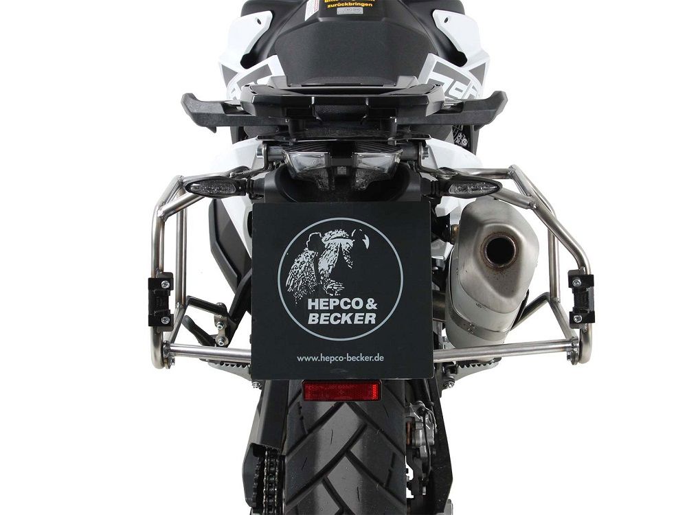 Juego de alforjas Hepco&amp;Becker 'Cutout' con portaequipajes de acero inoxidable y alforjas Xplorer BLACK KTM 890 Adventure '21-