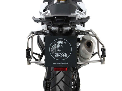 Juego de alforjas Hepco&amp;Becker 'Cutout' con portaequipajes de acero inoxidable y alforjas Xplorer BLACK KTM 890 Adventure '21-