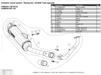 SISTEMA DE ESCAPE COMPLETO AKRAPOVIC TITANIO CARBONO YAMAHA MT-125 2021-2024 