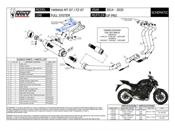 ESCAPE COMPLETO 2x1 MIVV GP PRO ACERO INOXIDABLE NEGRO YAMAHA MT-07 2014-2020 