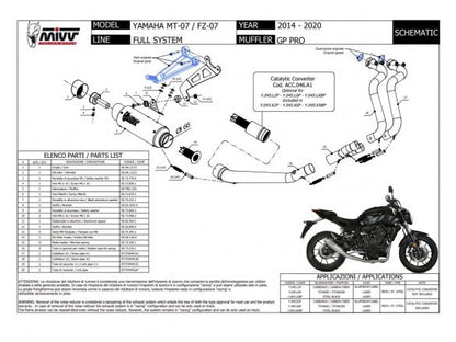 ESCAPE COMPLETO 2x1 MIVV GP PRO ACERO INOXIDABLE NEGRO YAMAHA MT-07 2014-2020 